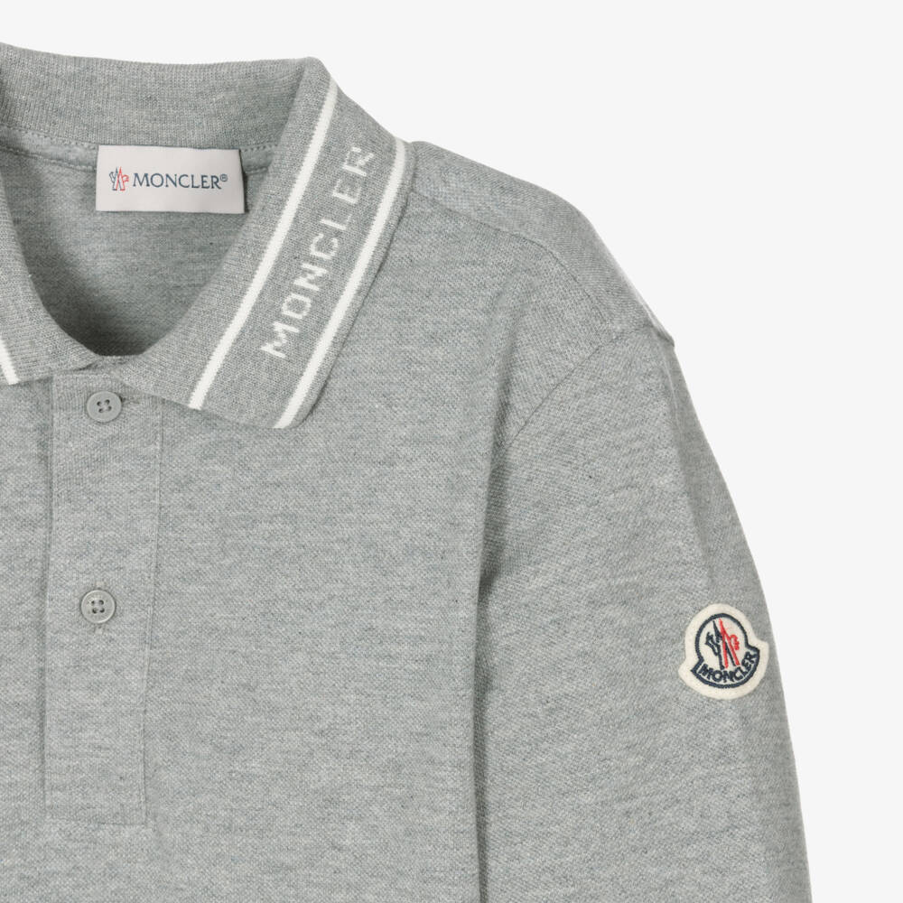 Moncler Enfant-Teen Boys Grey Cotton Long-Sleeved Polo Shirt | Childrensalon