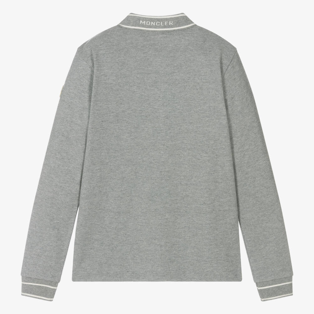 Moncler Enfant-Teen Boys Grey Cotton Long-Sleeved Polo Shirt | Childrensalon