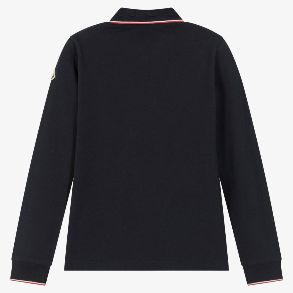 Moncler Enfant-Teen Boys Navy Blue Cotton Long-Sleeved Polo Shirt | Childrensalon