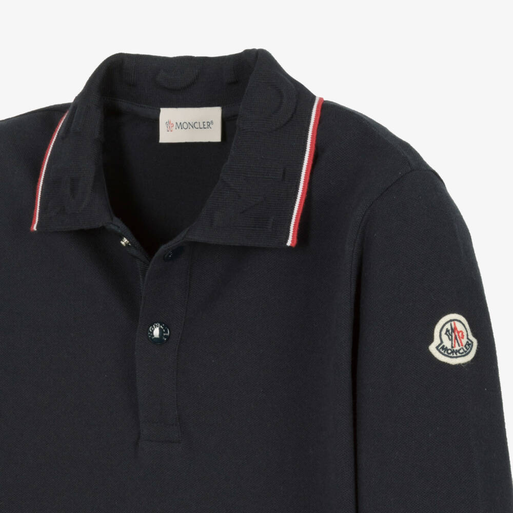 Moncler Enfant-Teen Boys Navy Blue Cotton Long-Sleeved Polo Shirt | Childrensalon