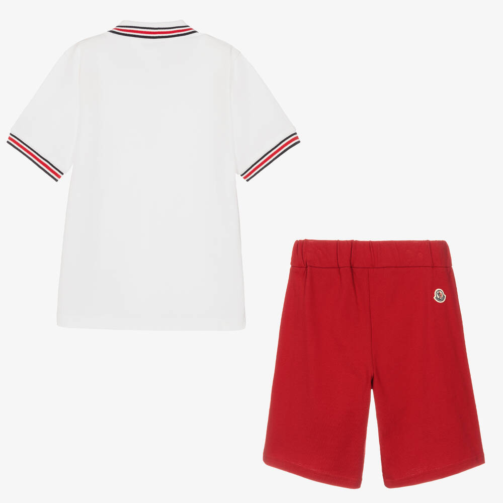 Moncler Enfant-Teen Boys White & Red Logo Shorts Set | Childrensalon