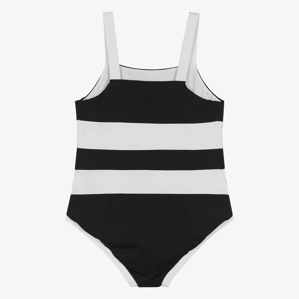 Moncler Enfant-Teen Girls Black & Ivory Striped Swimsuit | Childrensalon