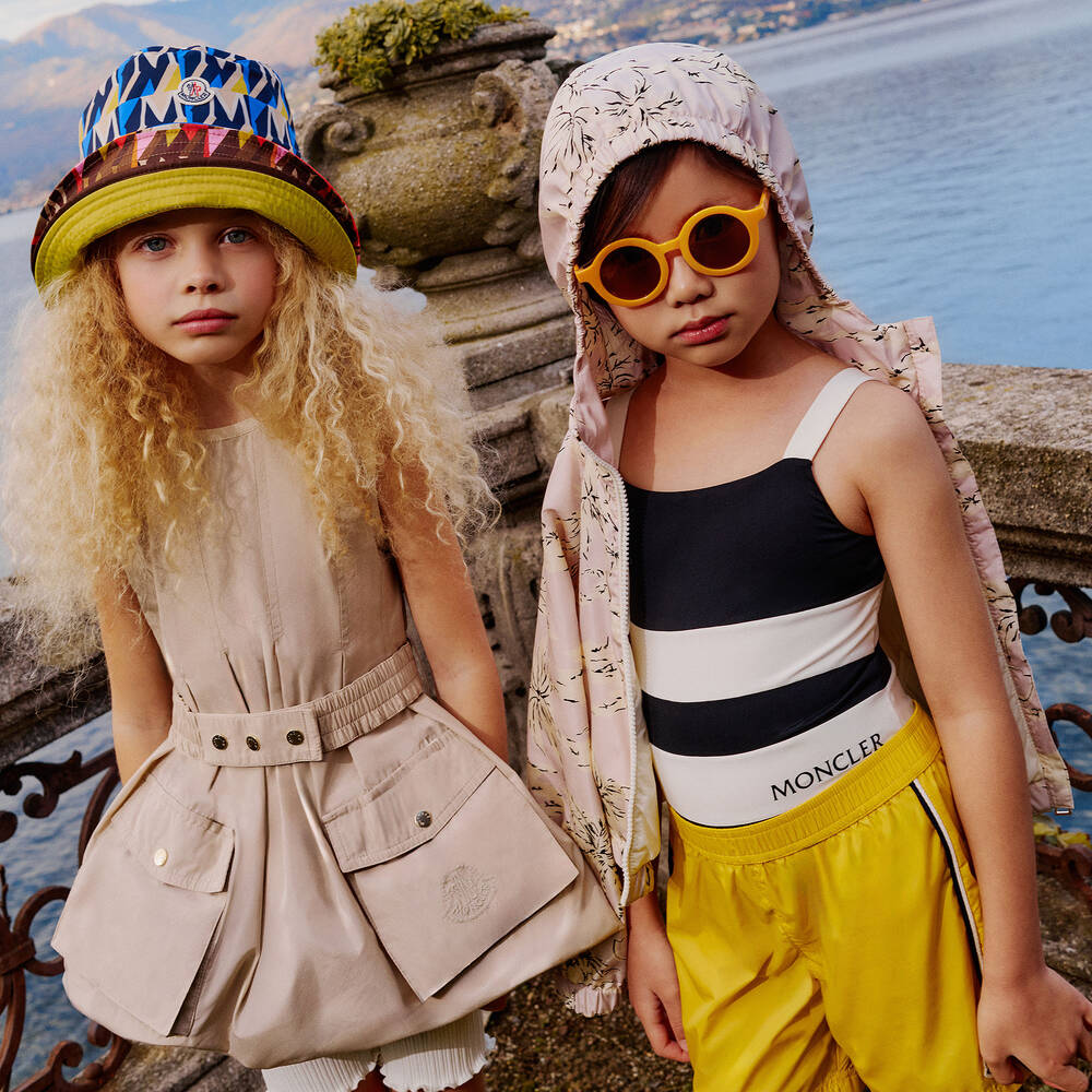 Moncler Enfant-Teen Girls Black & Ivory Striped Swimsuit | Childrensalon