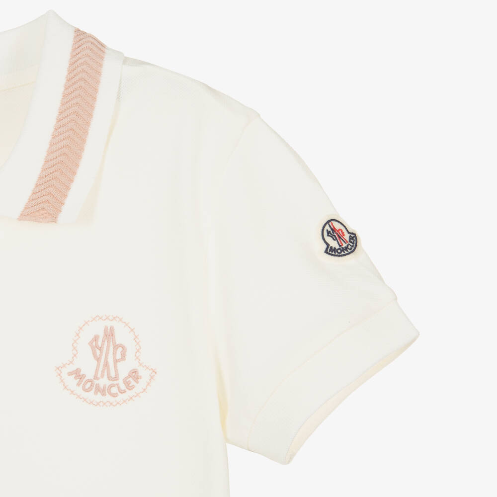 Moncler Enfant-Teen Girls Ivory Cotton Peplum Polo Shirt | Childrensalon
