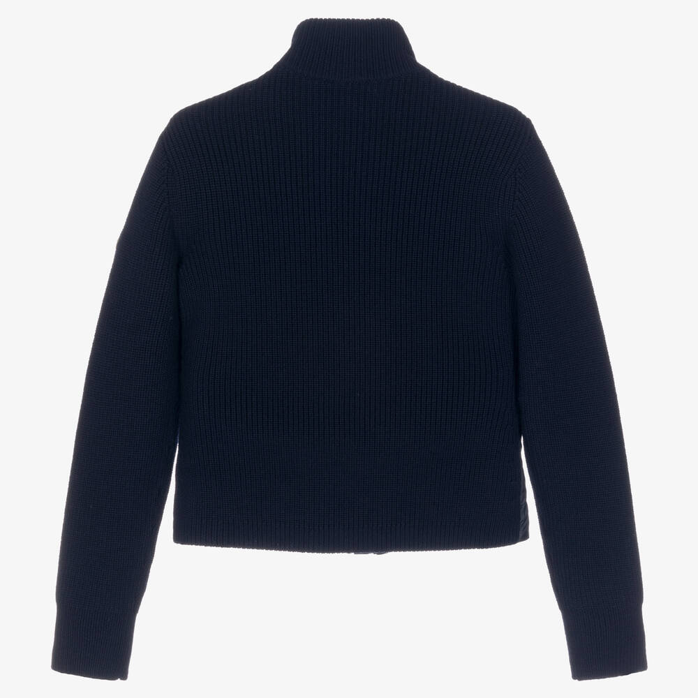 Moncler Enfant-توب بسحّاب تينز بناتي صوف بكر محبوك لون كحلي | Childrensalon