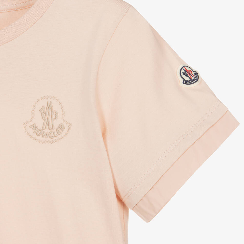 Moncler Enfant-Teen Girls Pale Pink Cotton T-Shirt | Childrensalon