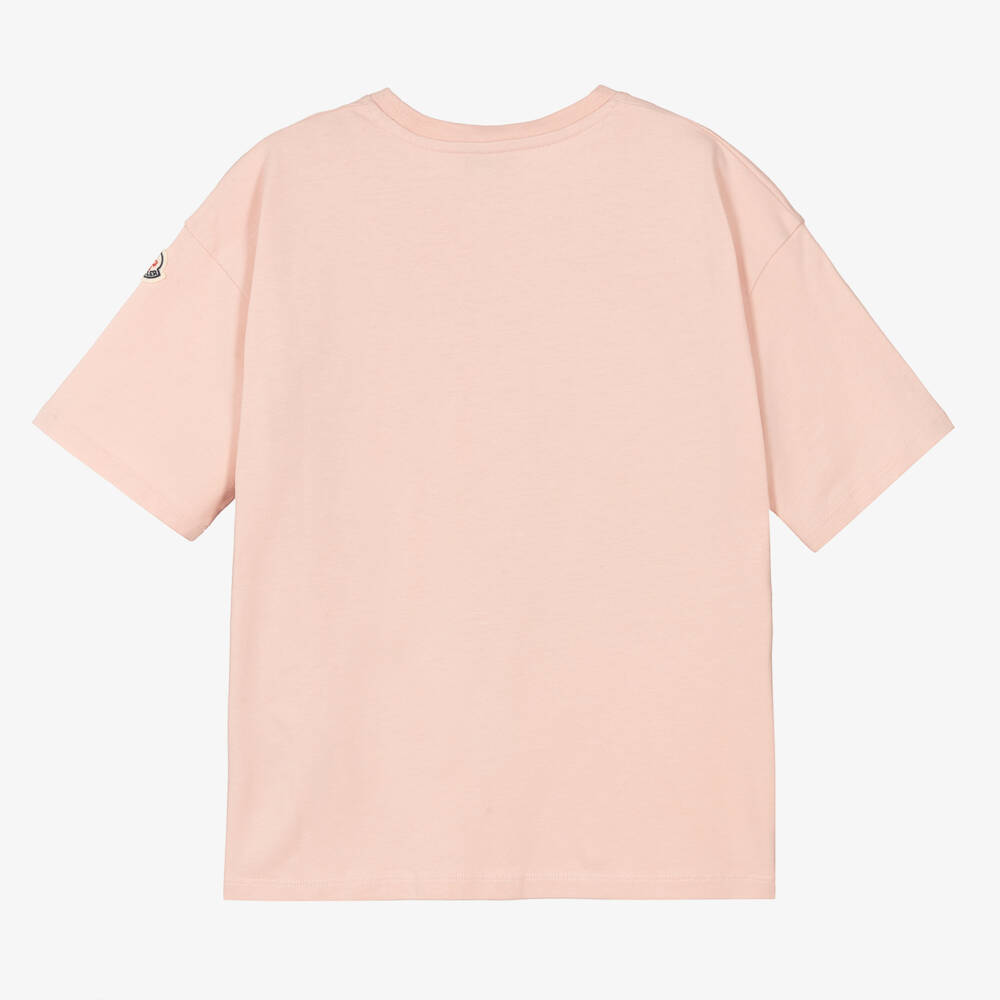 Moncler Enfant-Teen Girls Pink Watercolour Logo Cotton T-Shirt | Childrensalon