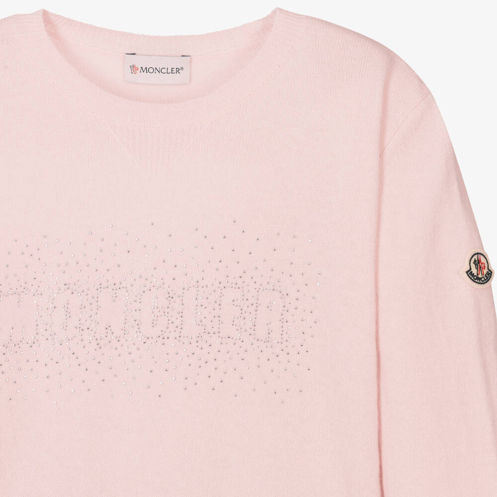 Moncler Enfant-بلوفر صوف بكر محبوك لون زهري للمراهقات | Childrensalon