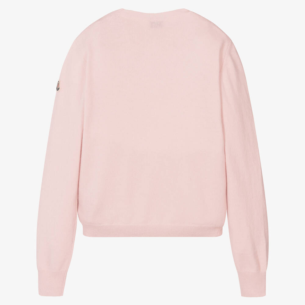 Moncler Enfant-بلوفر صوف بكر محبوك لون زهري للمراهقات | Childrensalon