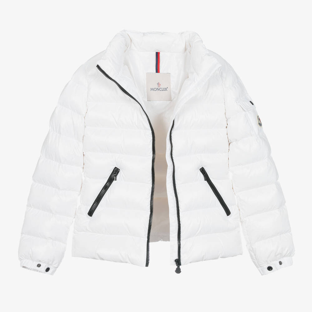 Moncler Enfant-جاكيت بافر تينز بناتي مبطن لون أبيض | Childrensalon