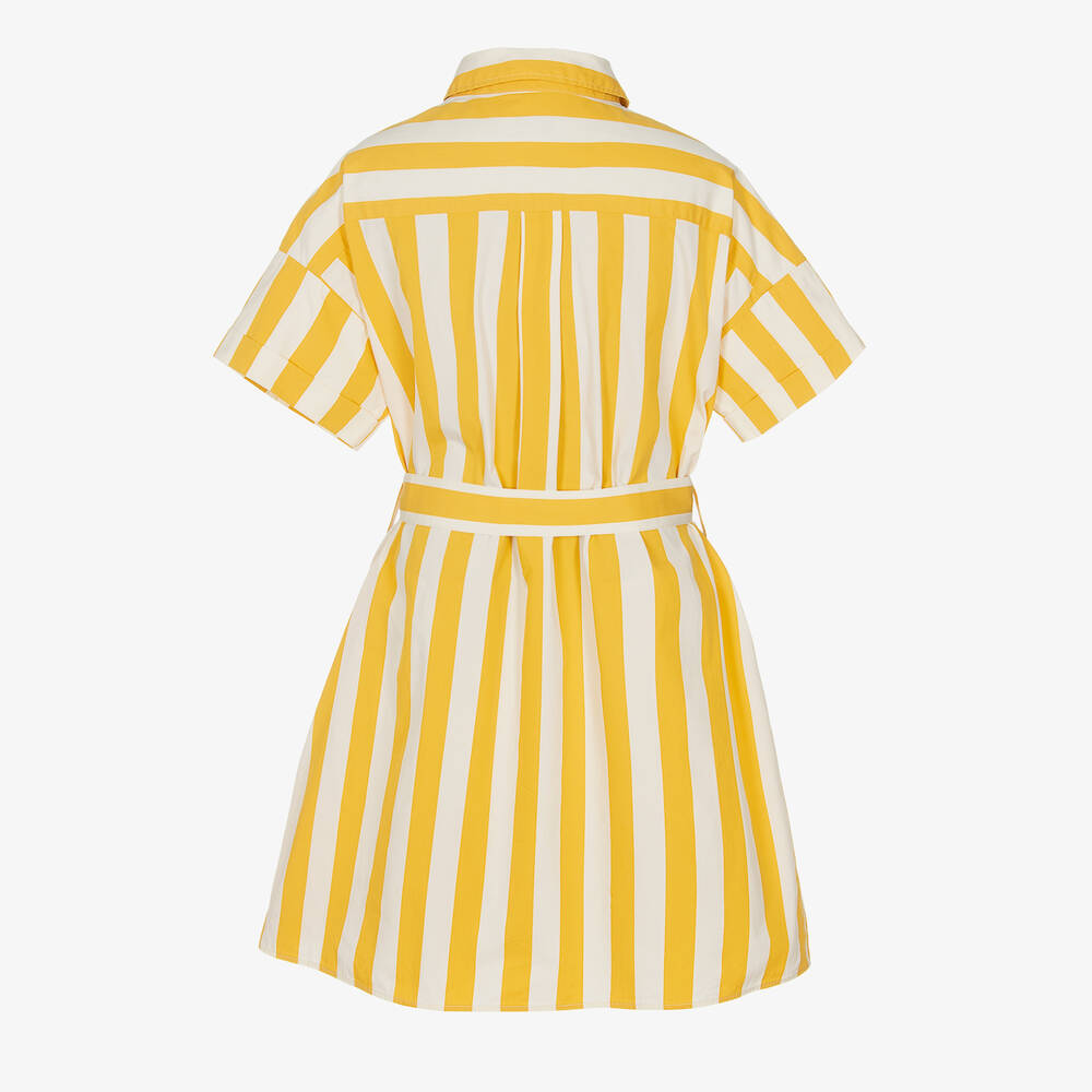 Moncler Enfant-Teen Girls Yellow Striped Cotton Dress | Childrensalon