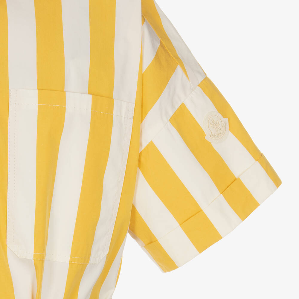 Moncler Enfant-Teen Girls Yellow Striped Cotton Dress | Childrensalon