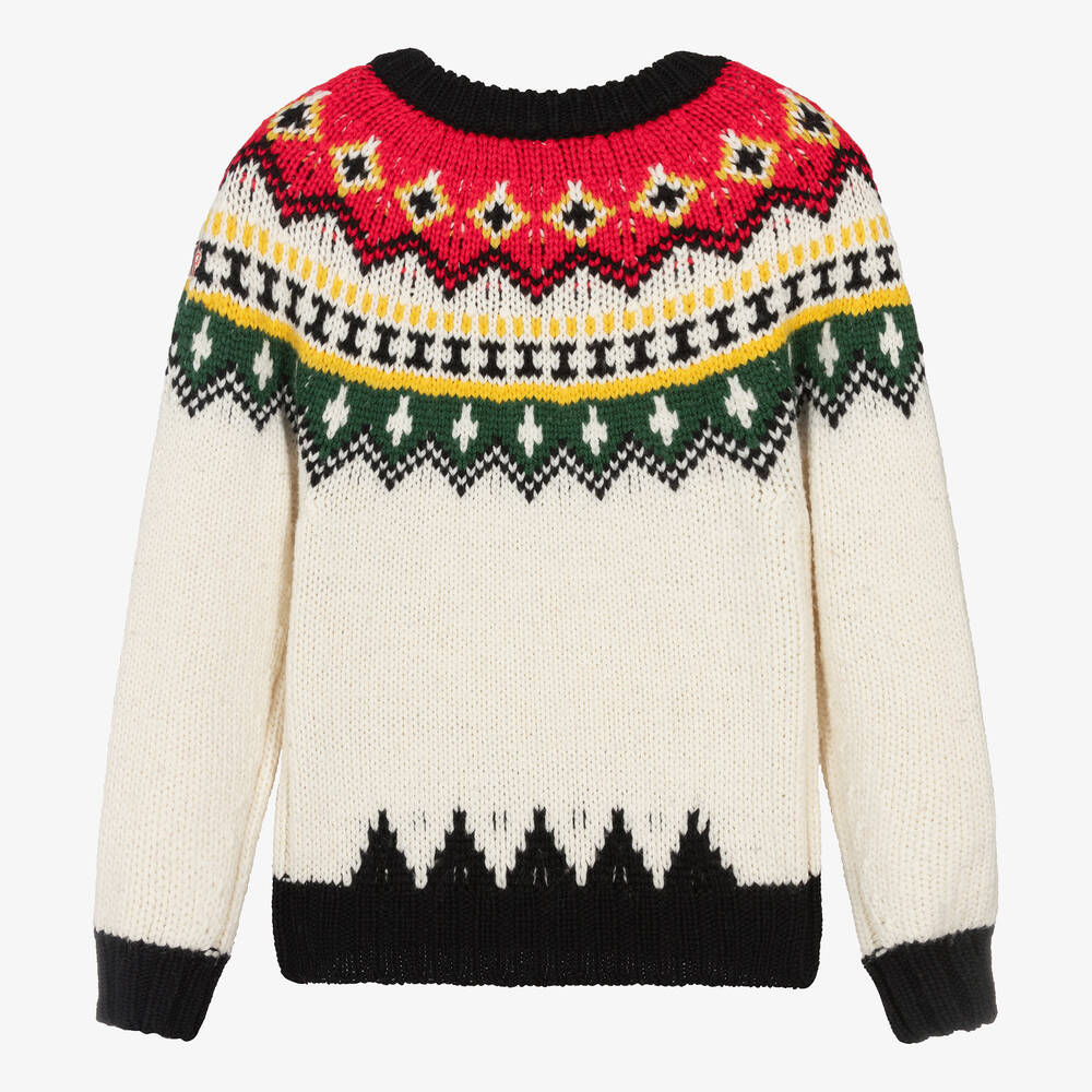 Moncler Enfant-Кремовый шерстяной свитер с узором фэр-айл | Childrensalon
