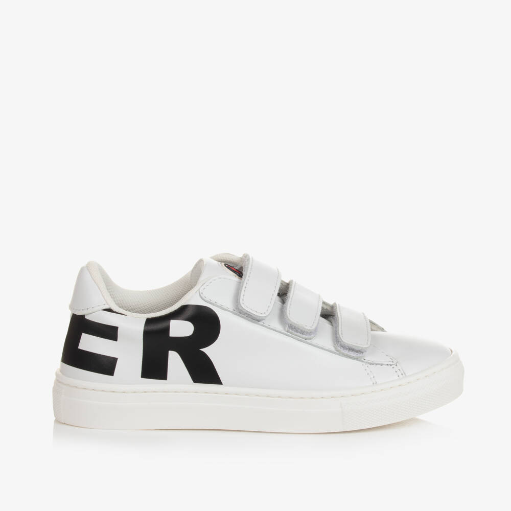 Moncler Enfant-حذاء رياضي جلد لون أبيض وأسود للأولاد | Childrensalon