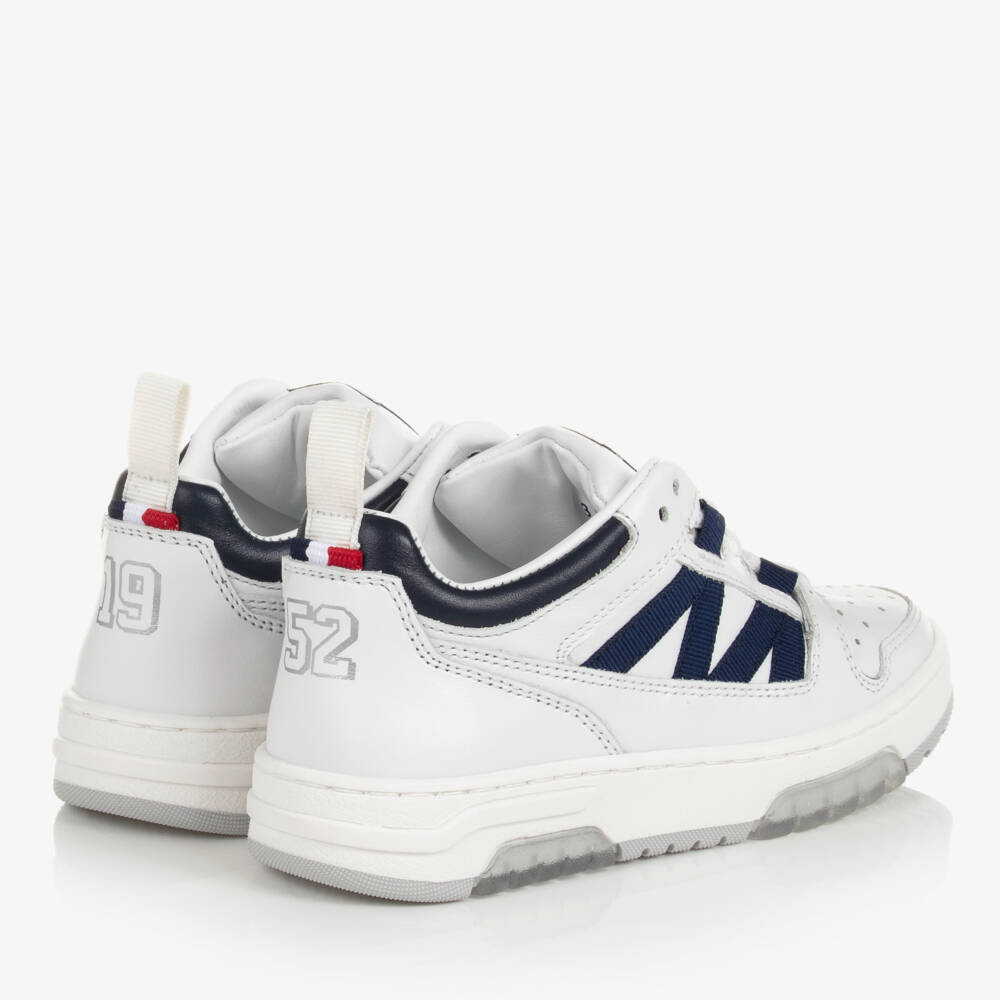 Moncler Enfant-حذاء رياضي بأربطة جلد لون أبيض | Childrensalon