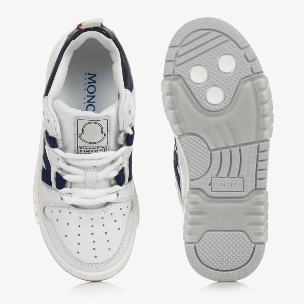 Moncler Enfant-حذاء رياضي بأربطة جلد لون أبيض | Childrensalon