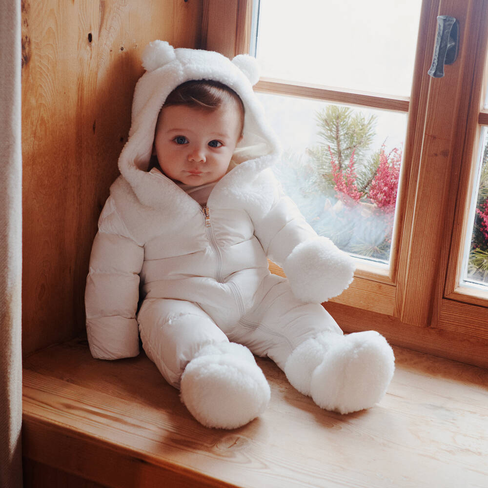 Moncler Enfant-White Osof Down Padded Baby Snowsuit | Childrensalon