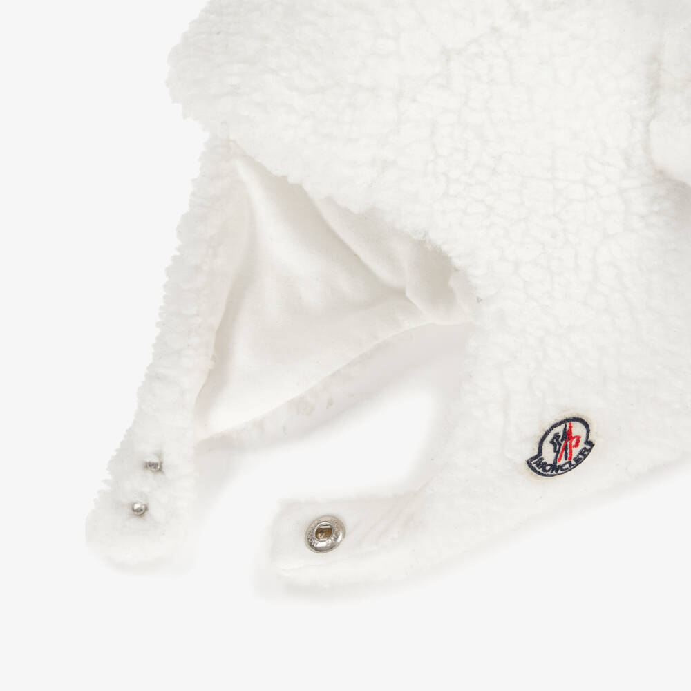 Moncler Enfant-White Sherpa Fleece Trapper Hat | Childrensalon