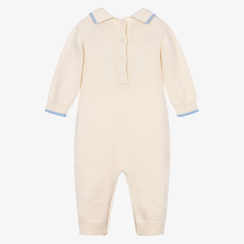 Monnalisa-Baby Boys Ivory Knitted Romper with Teddy Motif | Childrensalon