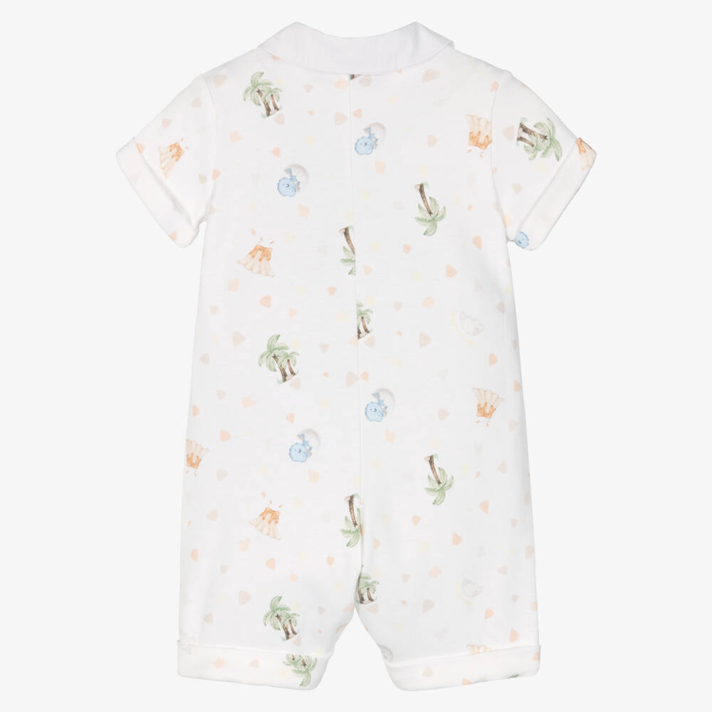 Monnalisa-Baby Boys White Dinosaur Print Cotton Jersey Shortie | Childrensalon