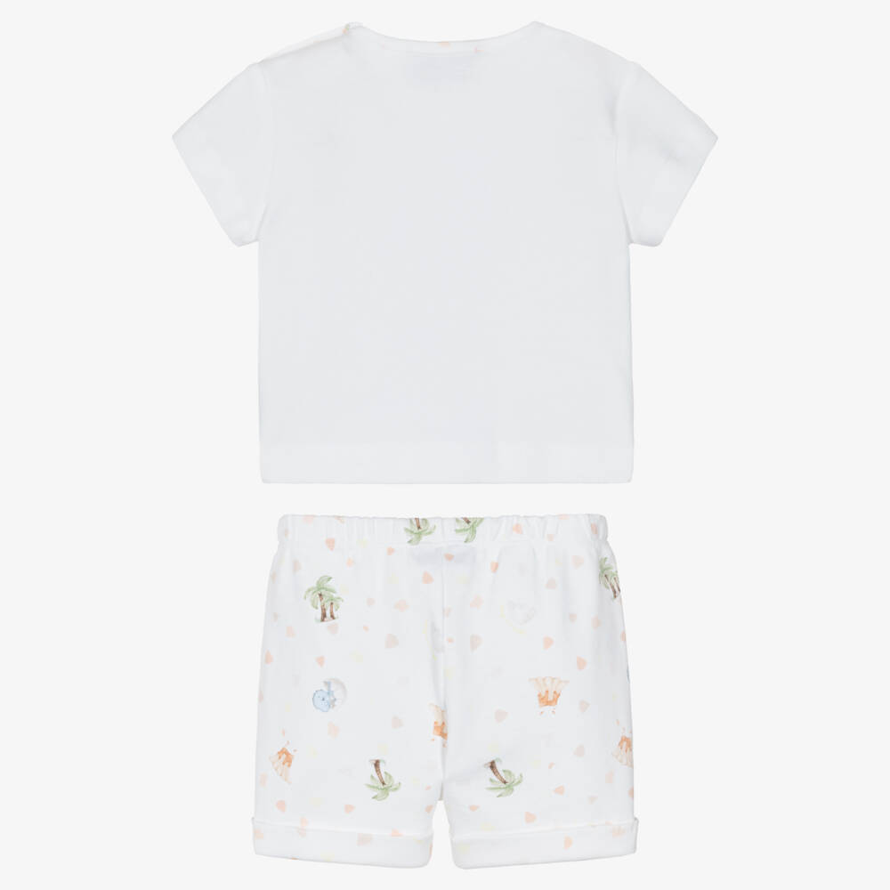 Monnalisa-Baby Boys White Dinosaur Print Cotton Jersey Shorts Set | Childrensalon