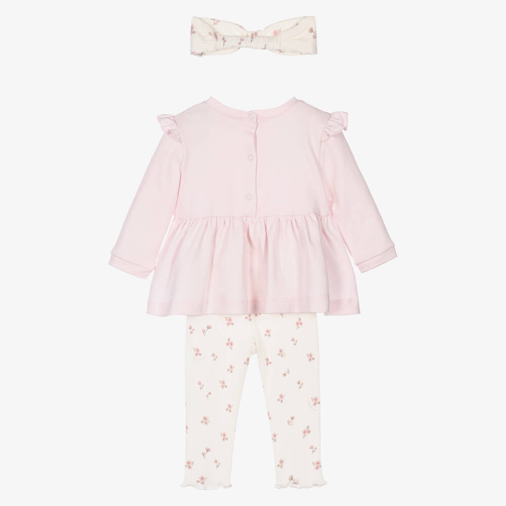 Monnalisa-Baby Girls Floral Leggings & Headband Set in Pink | Childrensalon