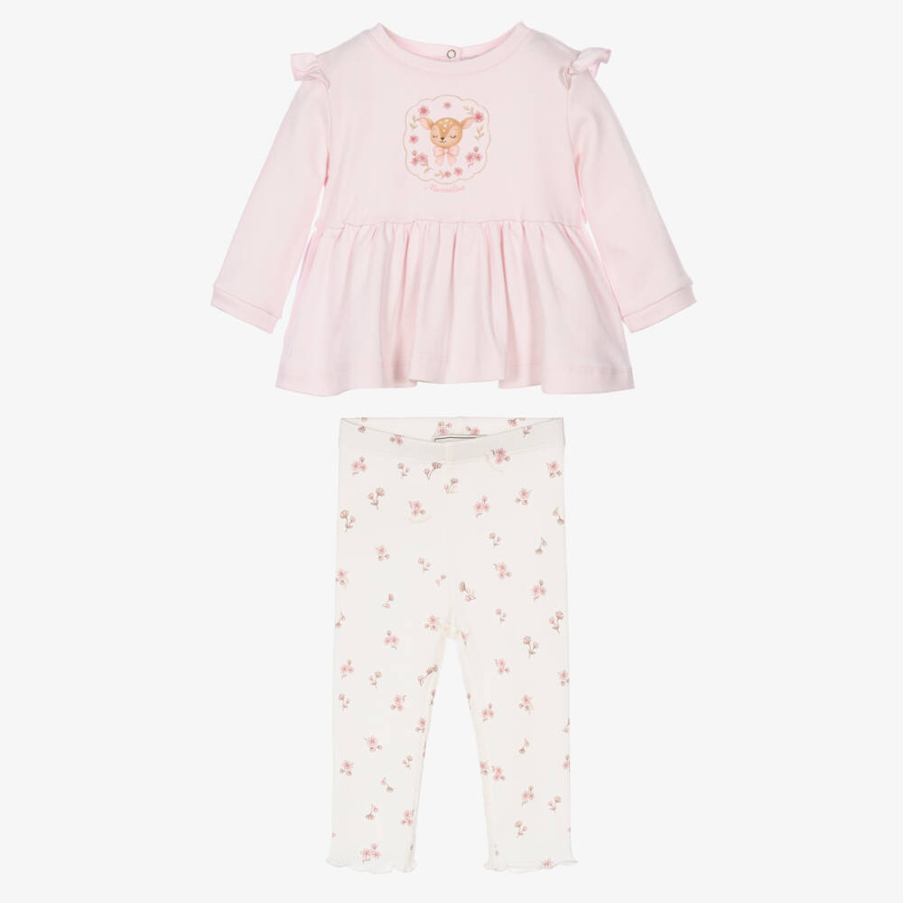 Monnalisa-Baby Girls Floral Leggings & Headband Set in Pink | Childrensalon