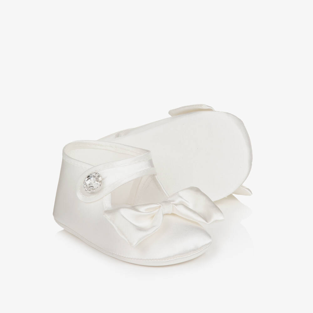 Monnalisa-Baby Girls Ivory Satin Pre-Walkers with Bows | Childrensalon