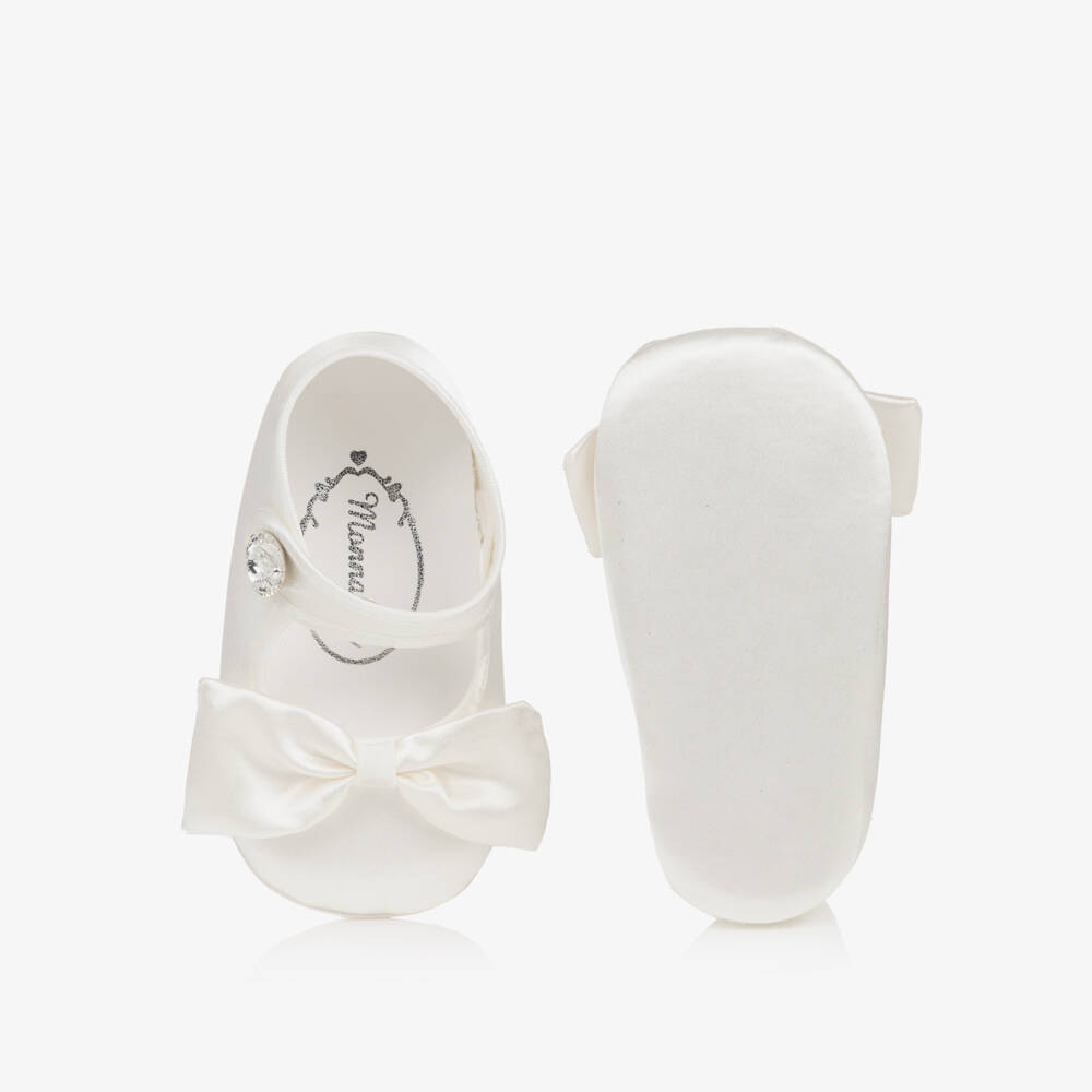 Monnalisa-Baby Girls Ivory Satin Pre-Walkers with Bows | Childrensalon