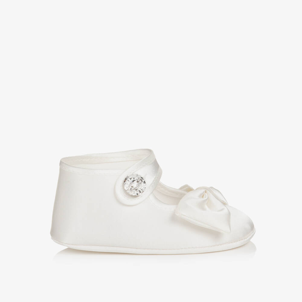 Monnalisa-Baby Girls Ivory Satin Pre-Walkers with Bows | Childrensalon