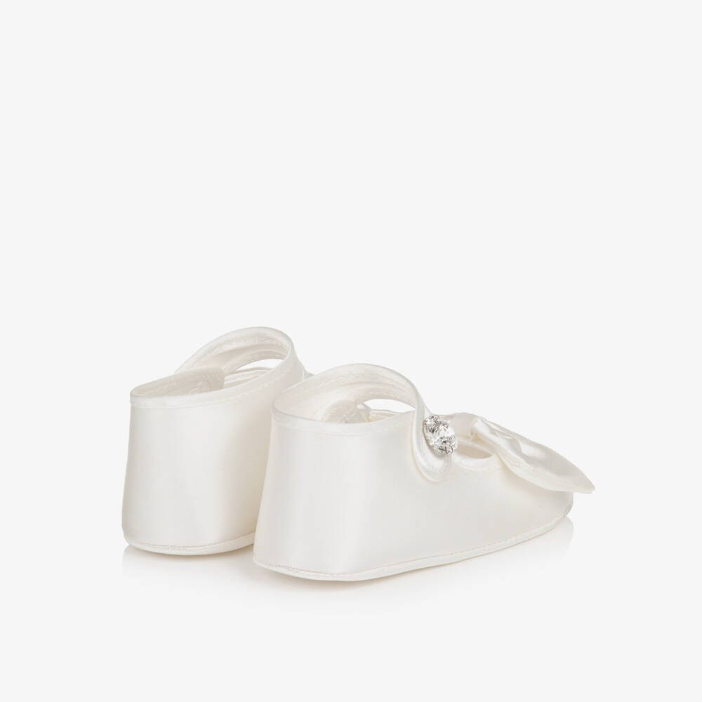 Monnalisa-Baby Girls Ivory Satin Pre-Walkers with Bows | Childrensalon