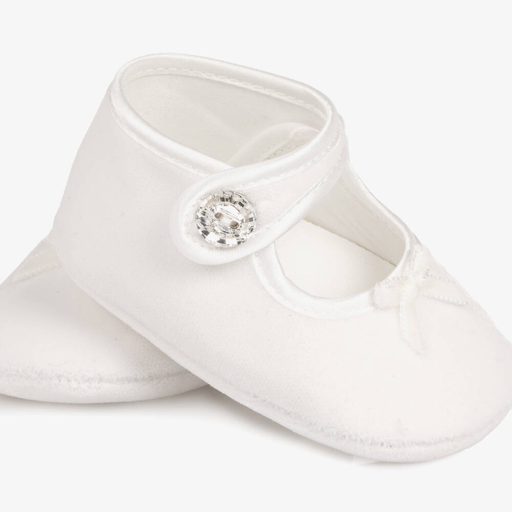 Monnalisa-Пинетки кремовые бархатные для малышек | Childrensalon