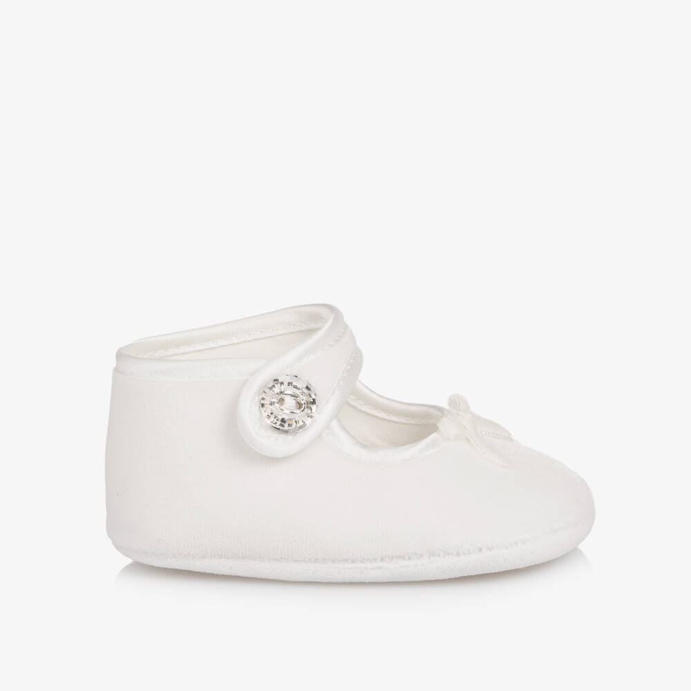 Monnalisa-Пинетки кремовые бархатные для малышек | Childrensalon