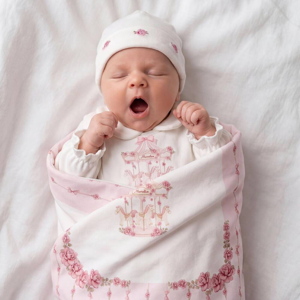 Monnalisa-Baby Girls Pink Carousel Blanket with Bow Print (94cm) | Childrensalon