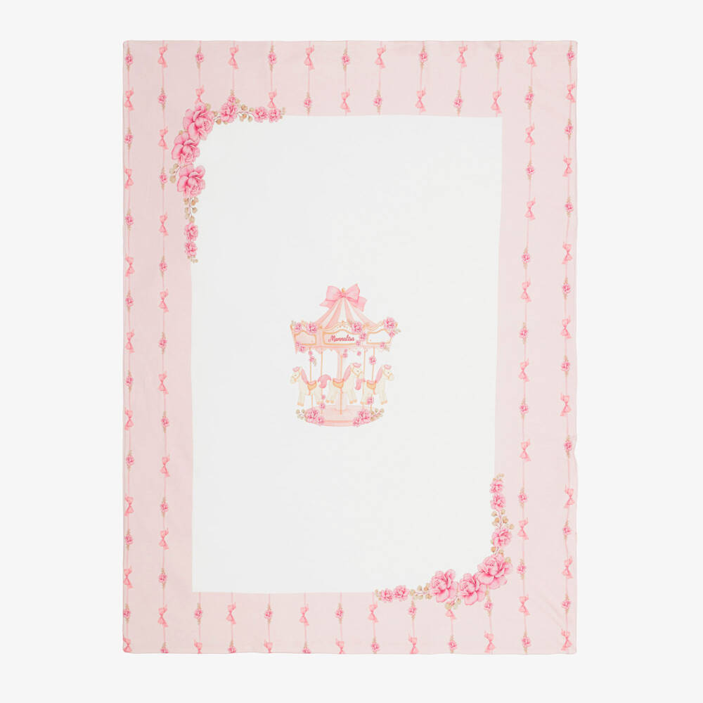 Monnalisa-Baby Girls Pink Carousel Blanket with Bow Print (94cm) | Childrensalon