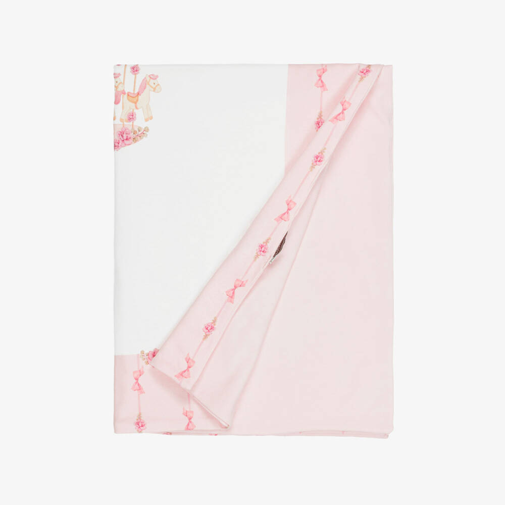 Monnalisa-Baby Girls Pink Carousel Blanket with Bow Print (94cm) | Childrensalon