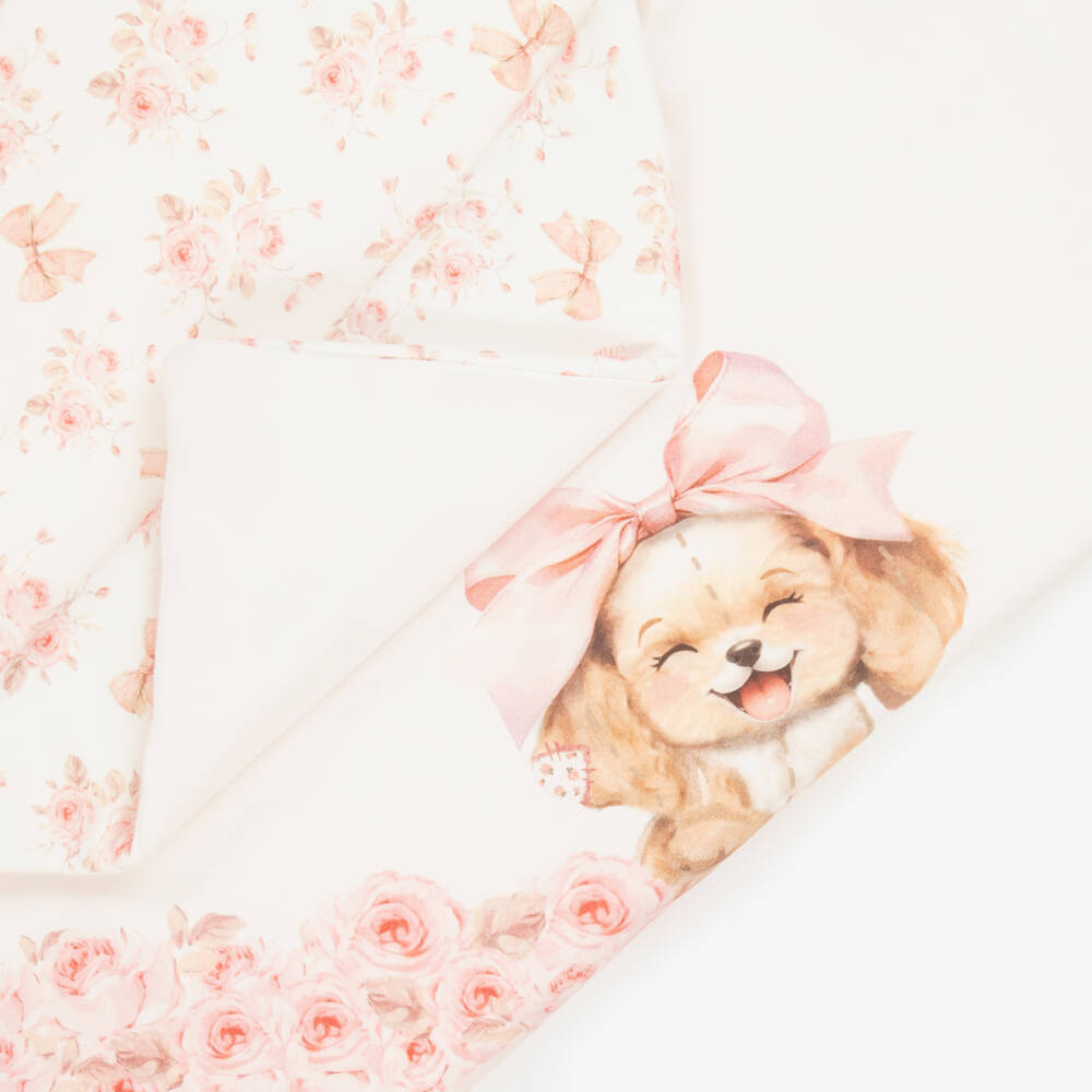 Monnalisa-Baby Girls Pink Cotton Puppy Blanket (90cm) | Childrensalon