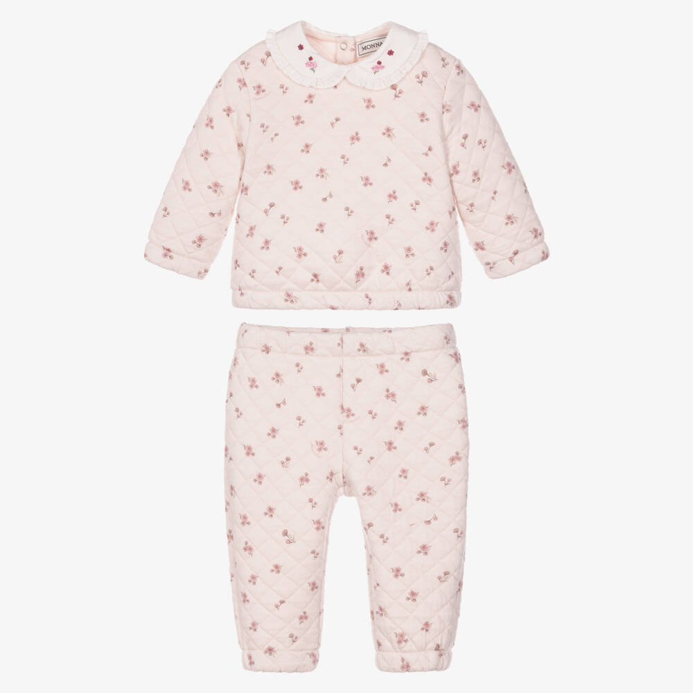 Monnalisa-Baby Girls Pink Floral Quilted Trouser Set | Childrensalon
