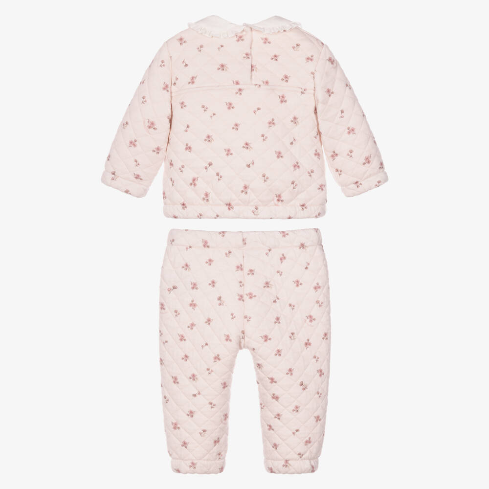 Monnalisa-Baby Girls Pink Floral Quilted Trouser Set | Childrensalon