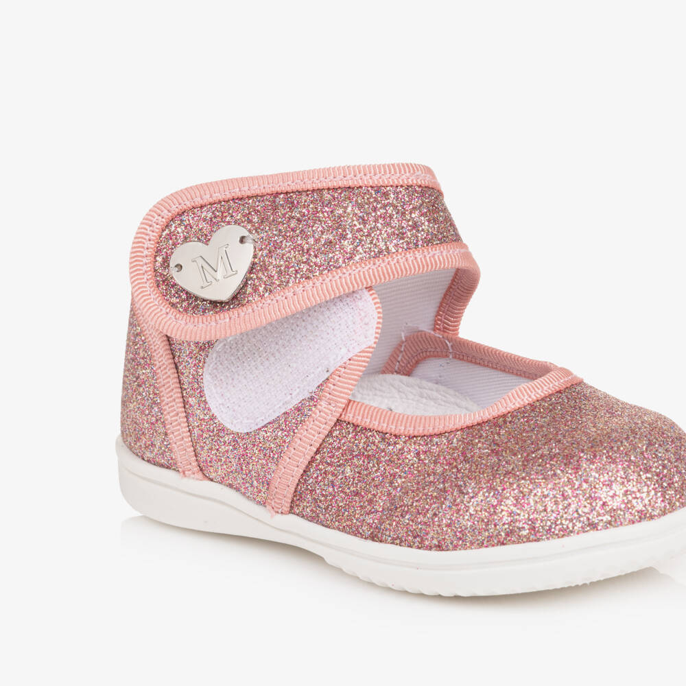 Monnalisa-Baby Girls Pink Glitter Ballerina First Walkers | Childrensalon
