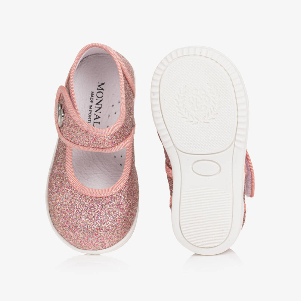 Monnalisa-Baby Girls Pink Glitter Ballerina First Walkers | Childrensalon