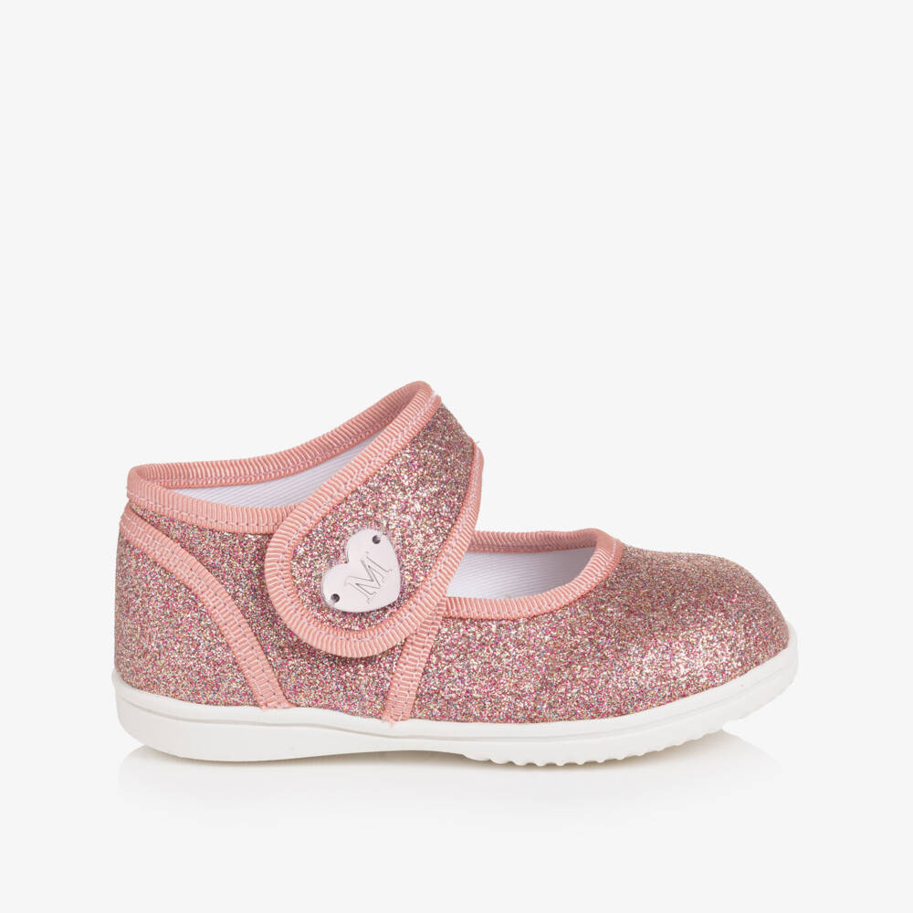 Monnalisa-Baby Girls Pink Glitter Ballerina First Walkers | Childrensalon