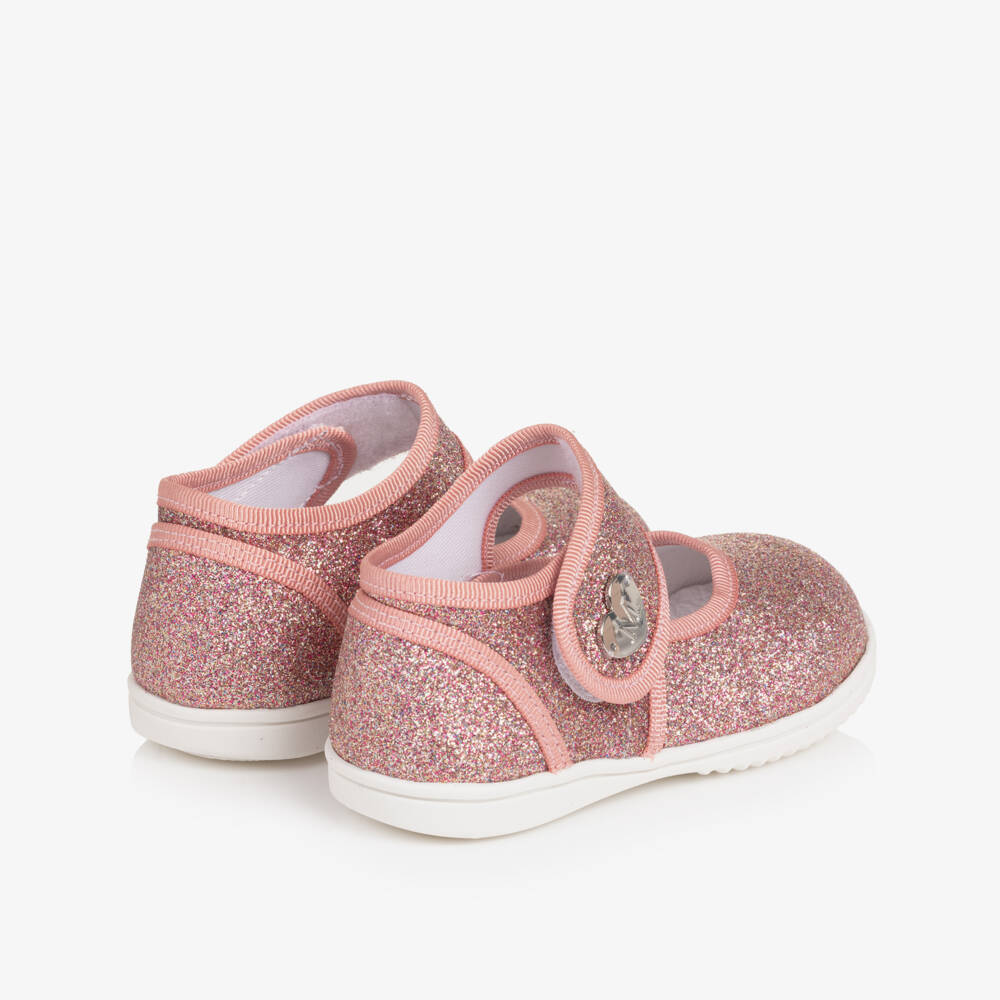Monnalisa-Baby Girls Pink Glitter Ballerina First Walkers | Childrensalon
