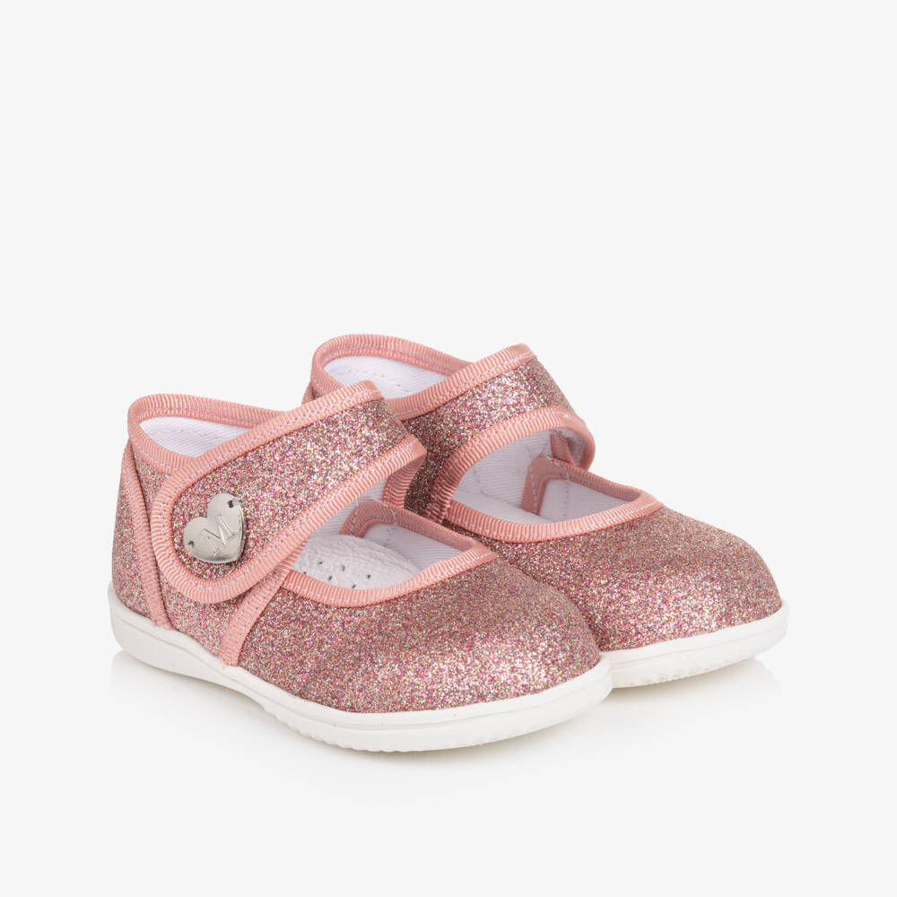 Monnalisa-Baby Girls Pink Glitter Ballerina First Walkers  | Childrensalon