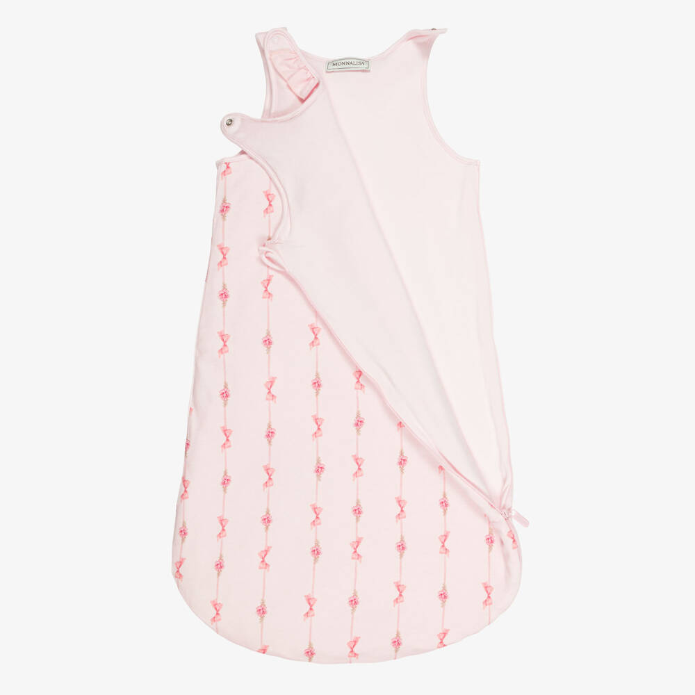 Monnalisa-Baby Girls Pink Sleeping Bag with Bow Print (71cm) | Childrensalon