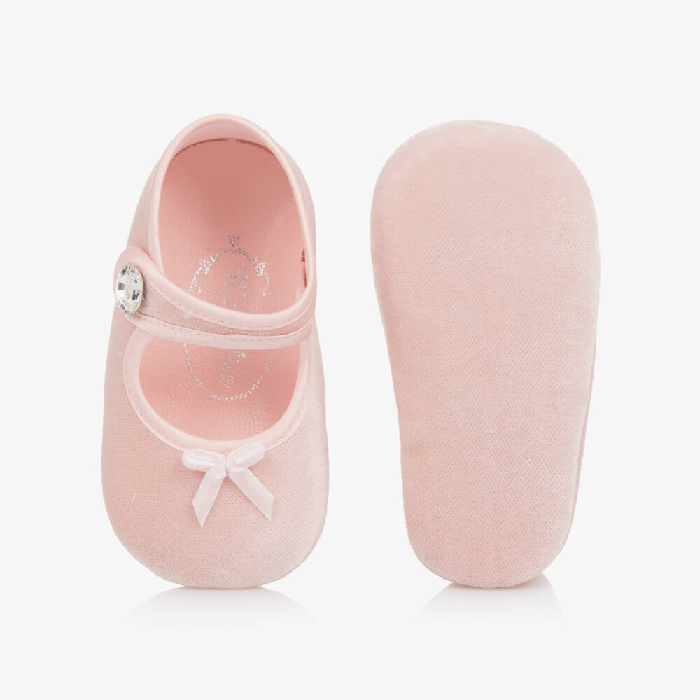 Monnalisa-Baby Girls Pink Velvet Pre-Walker Shoes | Childrensalon