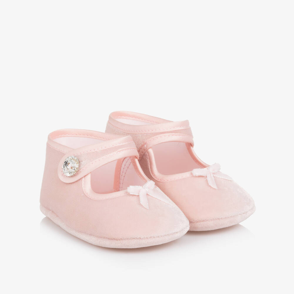 Monnalisa-Baby Girls Pink Velvet Pre-Walker Shoes | Childrensalon