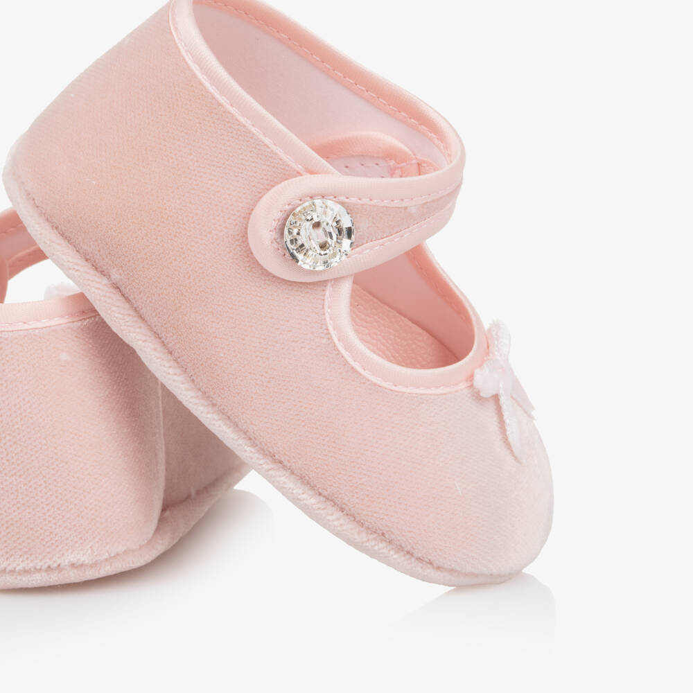 Monnalisa-Baby Girls Pink Velvet Pre-Walker Shoes | Childrensalon