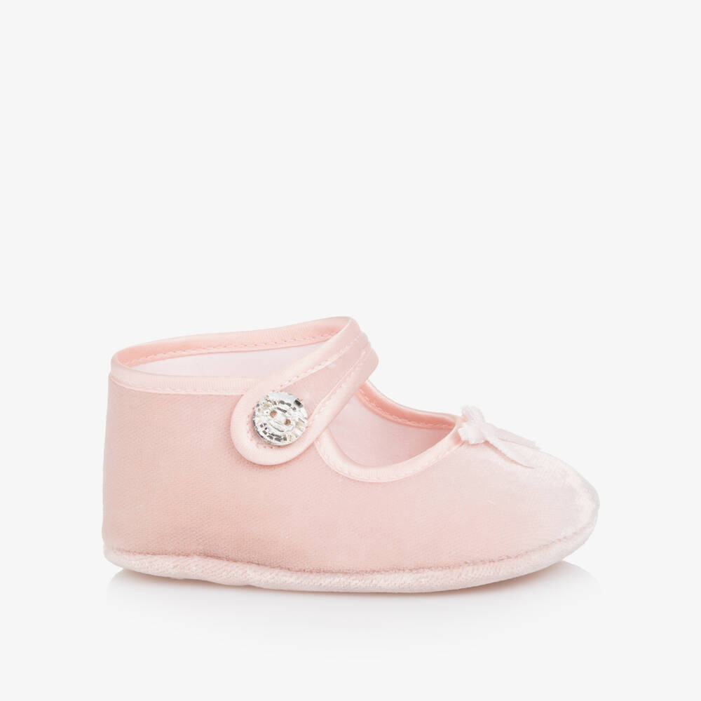 Monnalisa-Baby Girls Pink Velvet Pre-Walker Shoes | Childrensalon