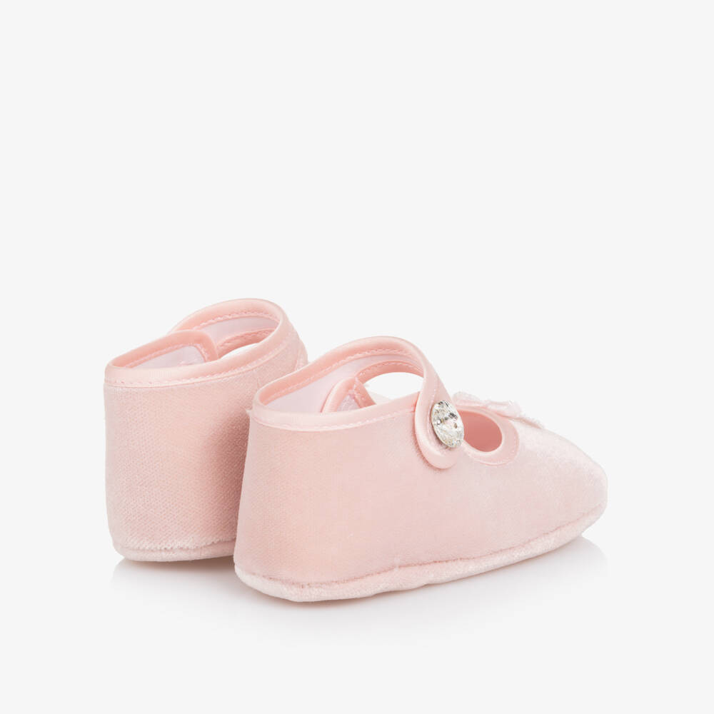 Monnalisa-Baby Girls Pink Velvet Pre-Walker Shoes | Childrensalon